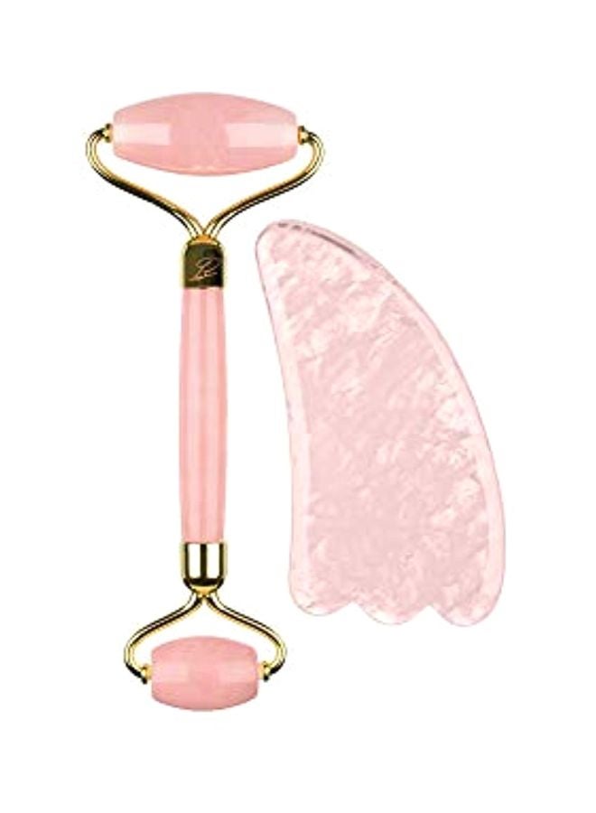 Rose Quartz Face Massager With Gua Sha Board Pink/Gold - Image 1