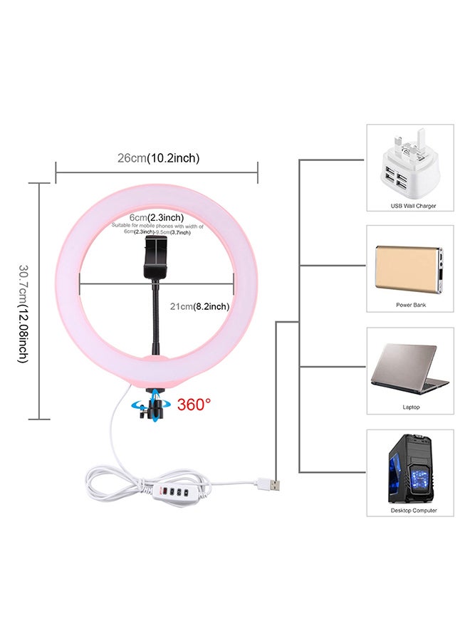 بولوز حلقة إضاءة LED قابلة للخفض لتصوير الفيديو مع دعامة تثبيت للهواتف المحمولة وردي / أبيض / أسود - Image 2
