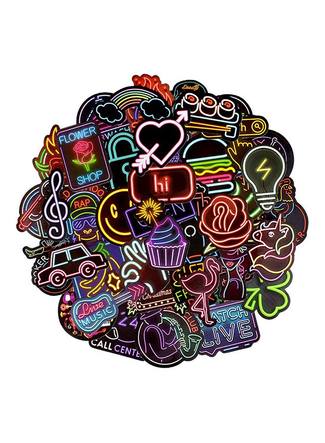 50-Piece Waterproof Neon Style Sticker Set