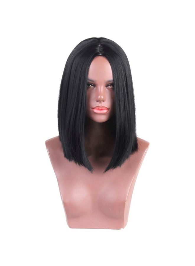 شعر مستعار قصير بتصميم مفروق من المنتصف أسود 14بوصة - Image 1