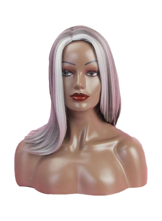Generic Short Highlighted Long Hair Wig Pink/Silver/Brown 18inch 