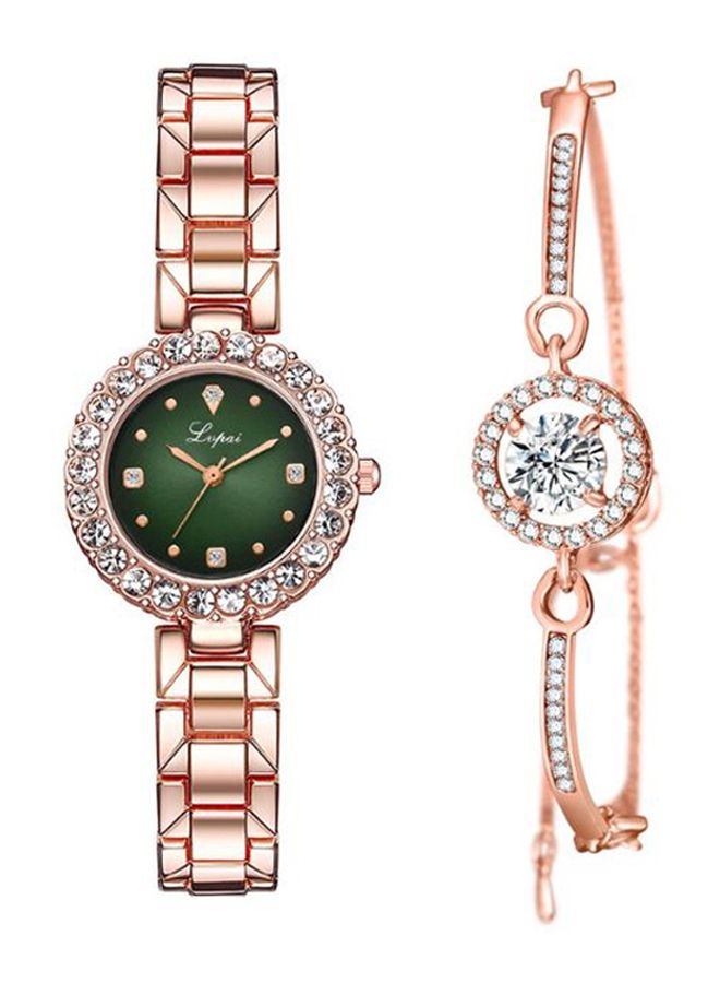LUPAI - Women's 2-Piece Stainless Steel Analog Watch And Bracelet Set 8260 - Image 1