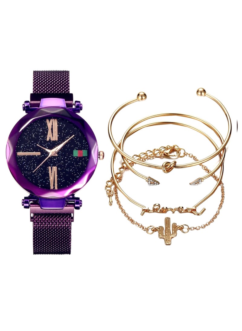 Generic - women 5-Piece Stainless Steel Analog Watch And Bracelet Set 8329 - Image 1