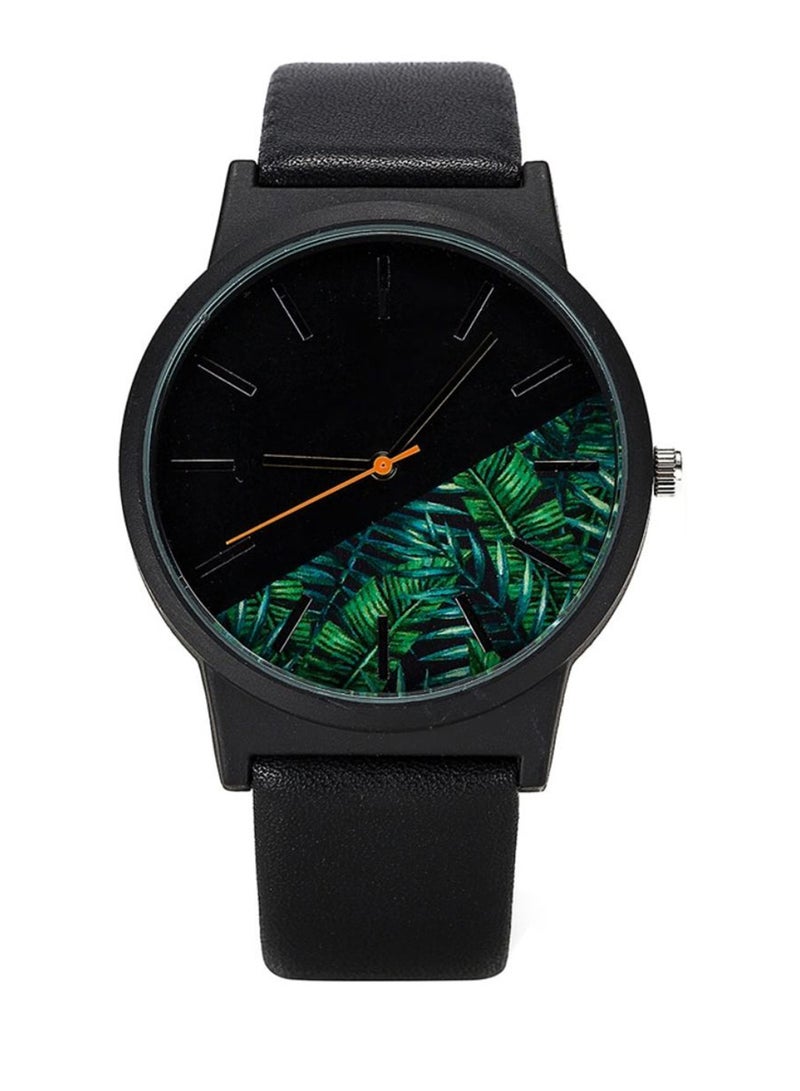 Women's 2 Pcs Pointer Patchwork Flower Pattern Round Dial Trendy Watch With Bracelet  - Image 2