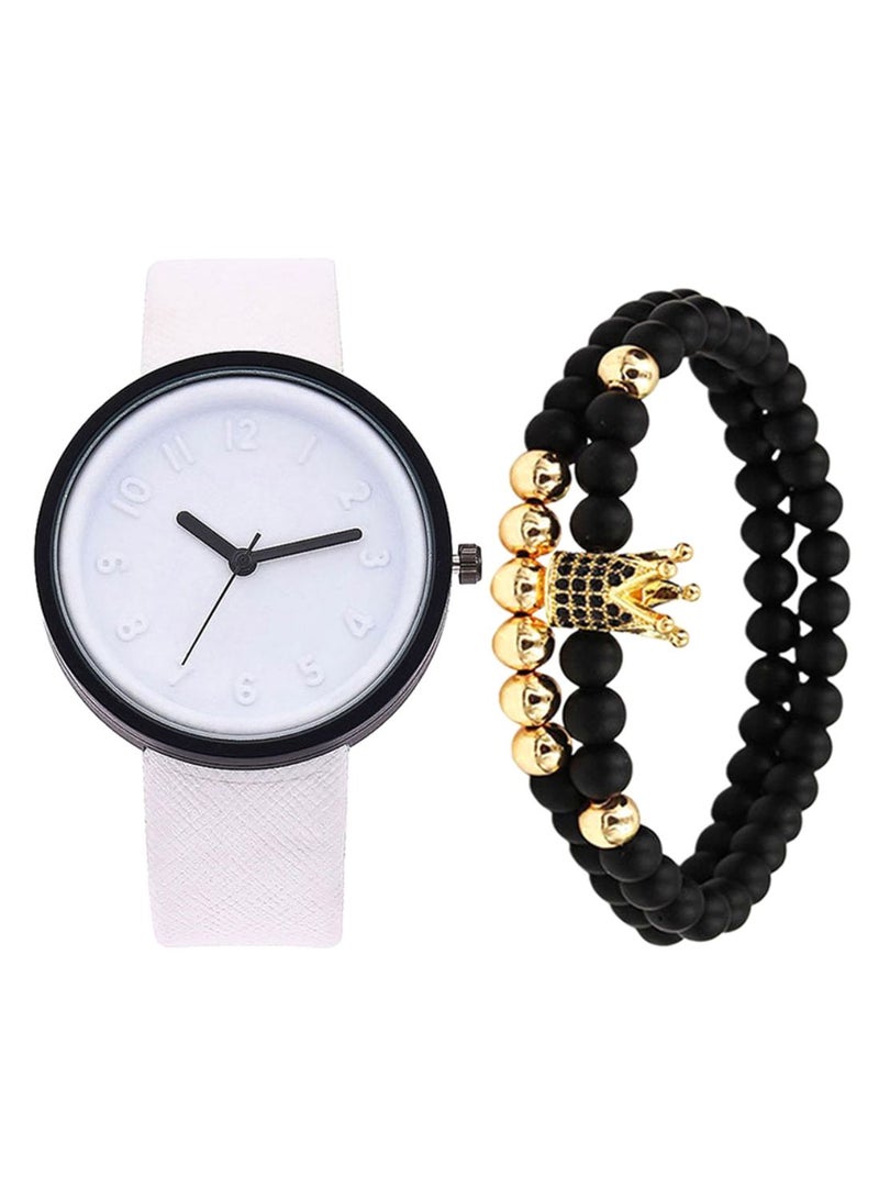 Women's 3 Pcs All Match Watch And Beaded Bracelet Set  - Image 1