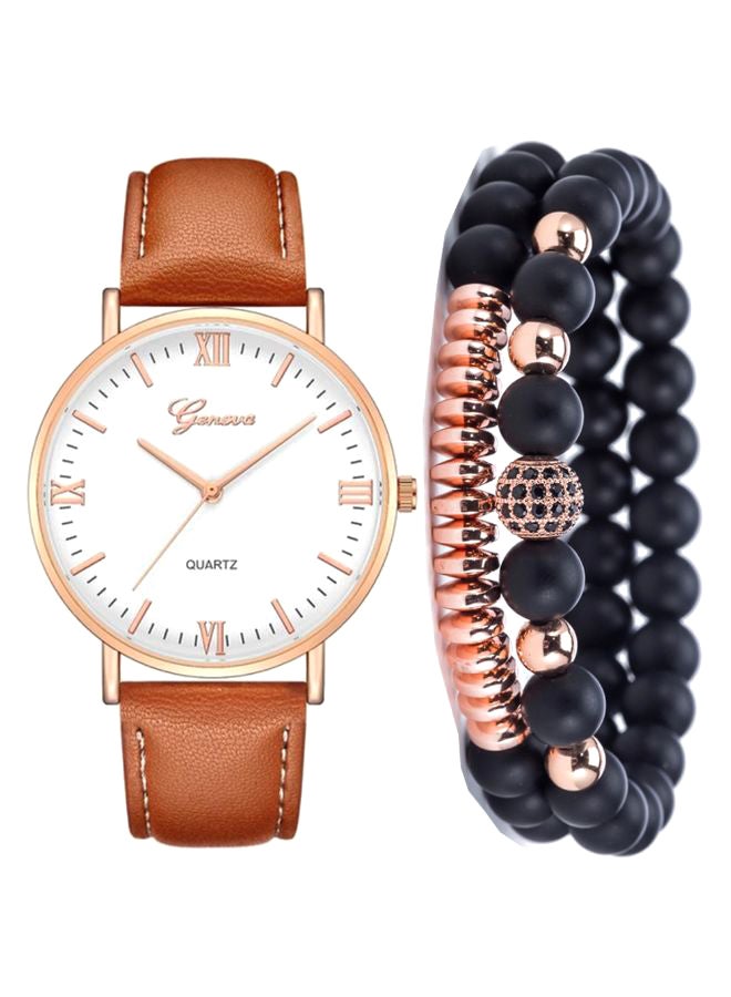 جنيفا طقم ساعة عقارب وأساور من 3 قطع طراز 2724 men - Image 1