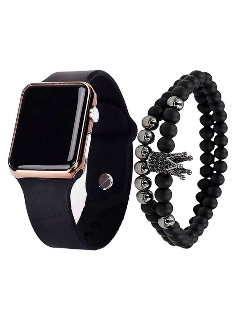 مجموعة ساعة يد رقمية وأساور مكونة من 3 قطع طراز 2696 للرجال - Image 1