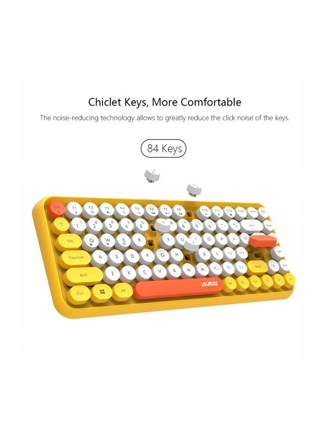 Ajazz - Wireless Bluetooth keyboard, Cute Mini 84-key Compact Keyboard, 2.4GHz wireless connect, Typewriter ABS Retro Round Key Caps, Matte Panel, Ergonomic Design for PC Computer Laptops Yellow - Image 1