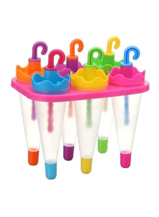 6-Piece Umbrella Shaped Ice Cream Mold With Holder Green/Yellow/Purple