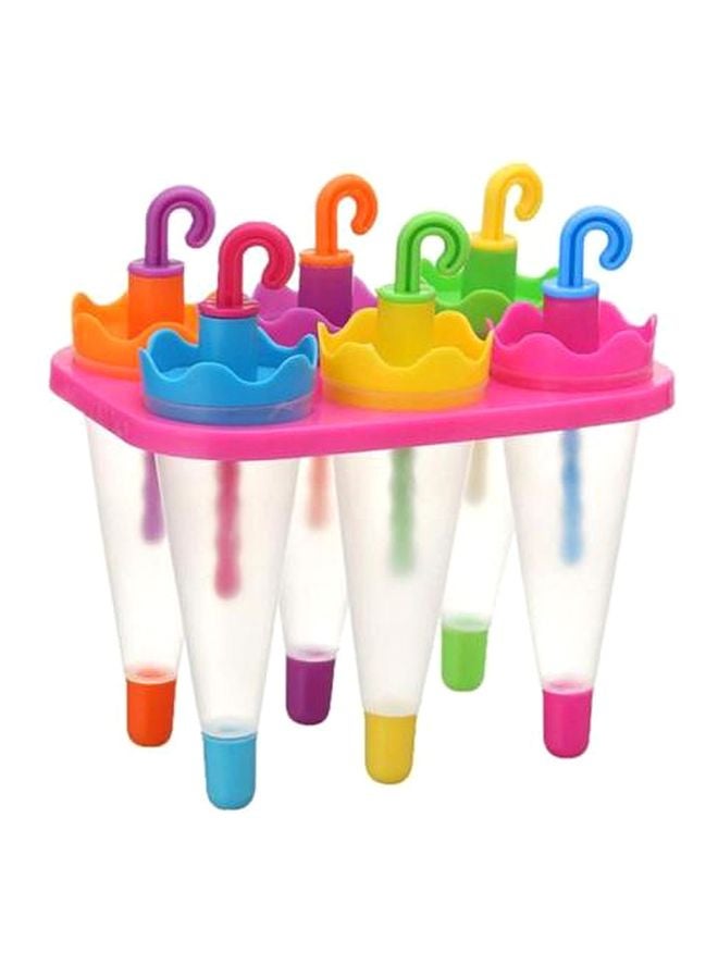 6-Piece Umbrella Shaped Ice Cream Mold With Holder Green/Yellow/Purple - Image 1