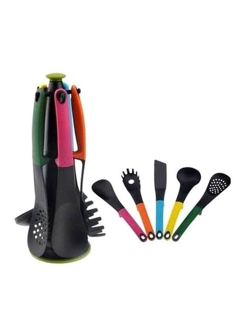 6-Piece Kitchen Serving Tool With Stand Set Black/Yellow/Green