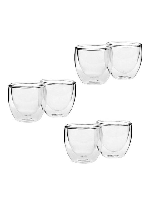 6-Piece Double Wall Coffee Cup Clear 6.5x6centimeter