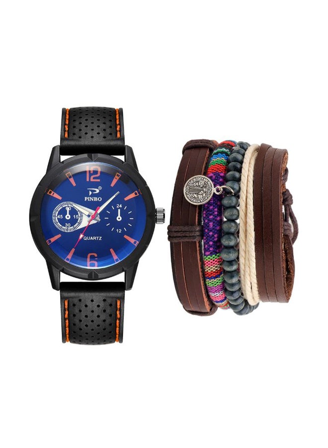 Men's Fashion Creative Quartz Watch NNSB03704357 With Weave Beaded Bracelet Set 