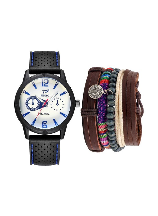 men Fashion Creative Quartz Watch NNSB03704359 With Weave Beaded Bracelet Set 