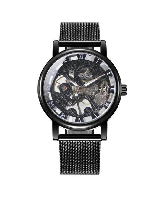 men Mechanical Ultra-Thin Steel Mesh Band Hollow Out Wristwatch 6712