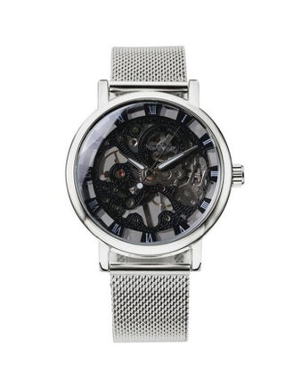 men Mechanical Ultra-Thin Steel Mesh Band Hollow Out Wristwatch 6715 - v1571664183/N31025334A_1