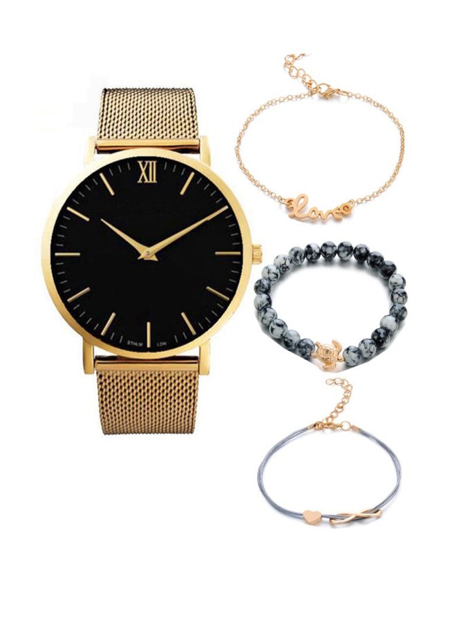 Men's 4-Piece Watch With Beads Letter Pendant Bracelet Set 7215 