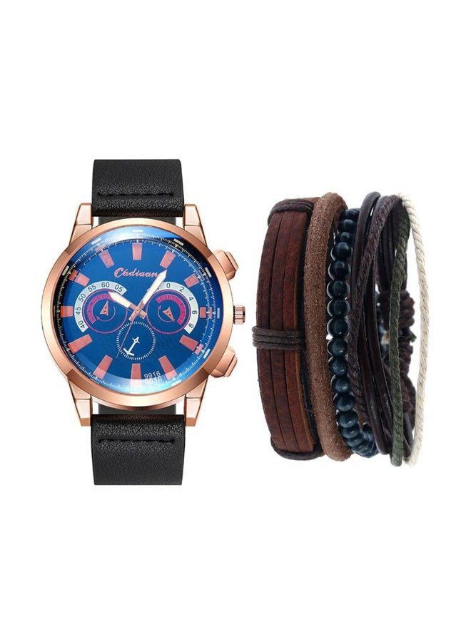 men 5-Piece Set Quartz Round Dial Pointer Display Watch  With Bracelets 3702 