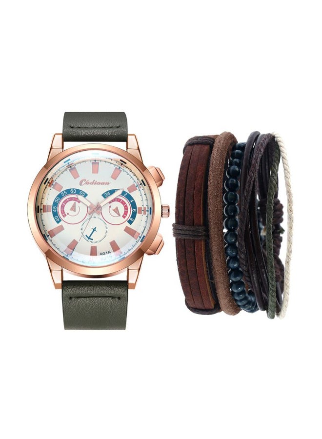 men 5-Piece Set Quartz Round Dial Pointer Display Watch  With Bracelets 3704 