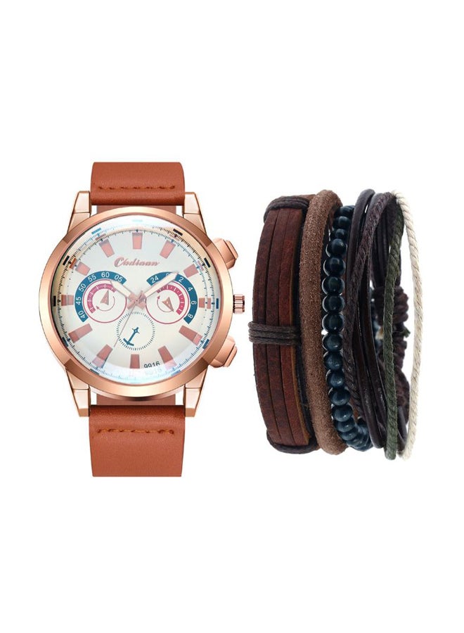 men 5-Piece Set Quartz Round Dial Pointer Display Watch  With Bracelets 3705 