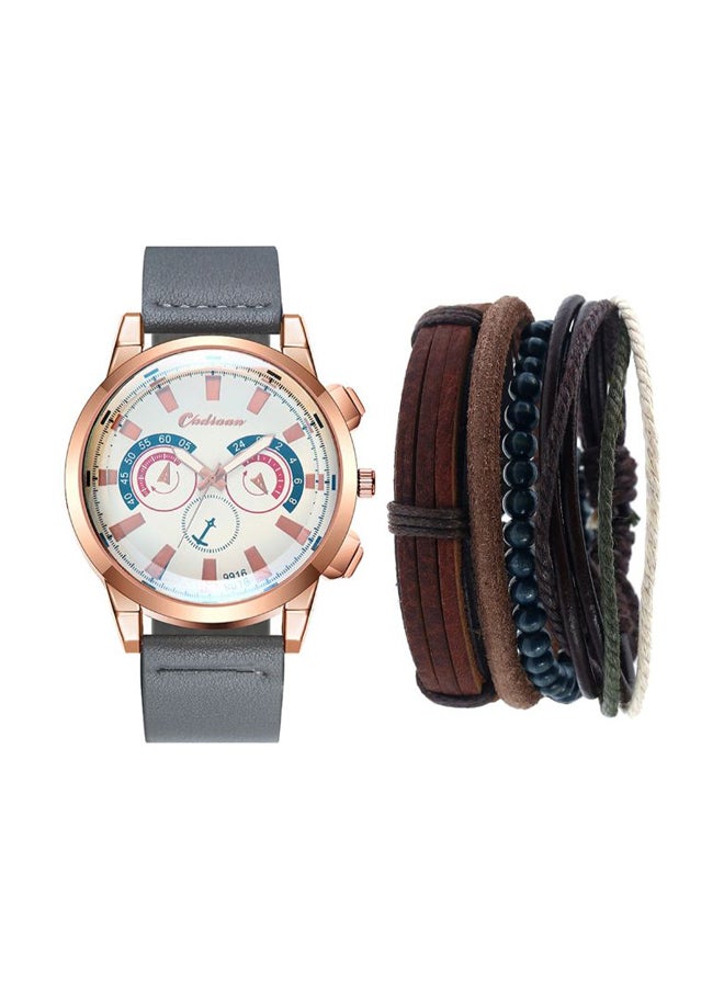 Men's 5-Piece Set Quartz Round Dial Pointer Display Watch  With Bracelets 3706 