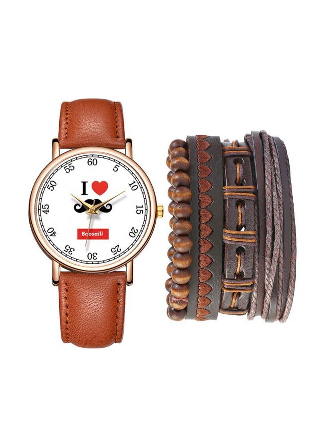 men 5-Piece Set Quartz Pointer Display Watch  With Woven Bracelets 3709 
