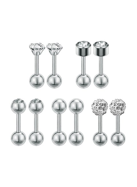 5-Pair Stainless Steel Cartilage Helix Piercing Ear Studs