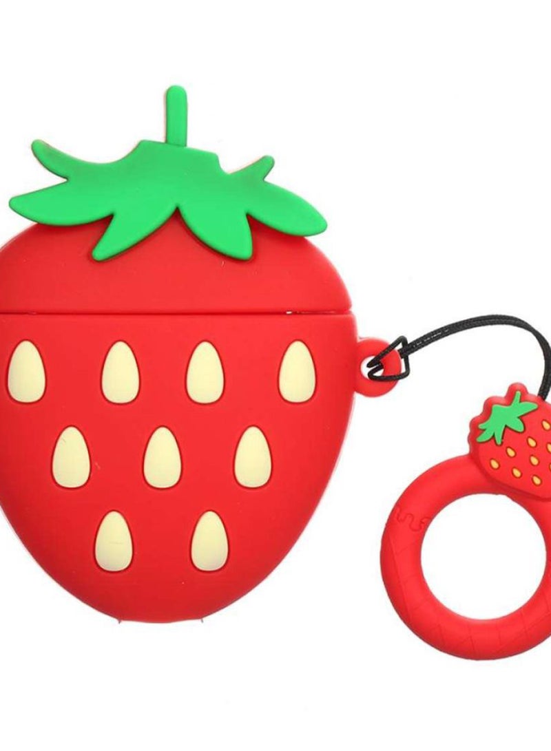 3D Fruit Series Strawberry Clamshell Earphone Sleeve Red/Beige/Green - Image 2