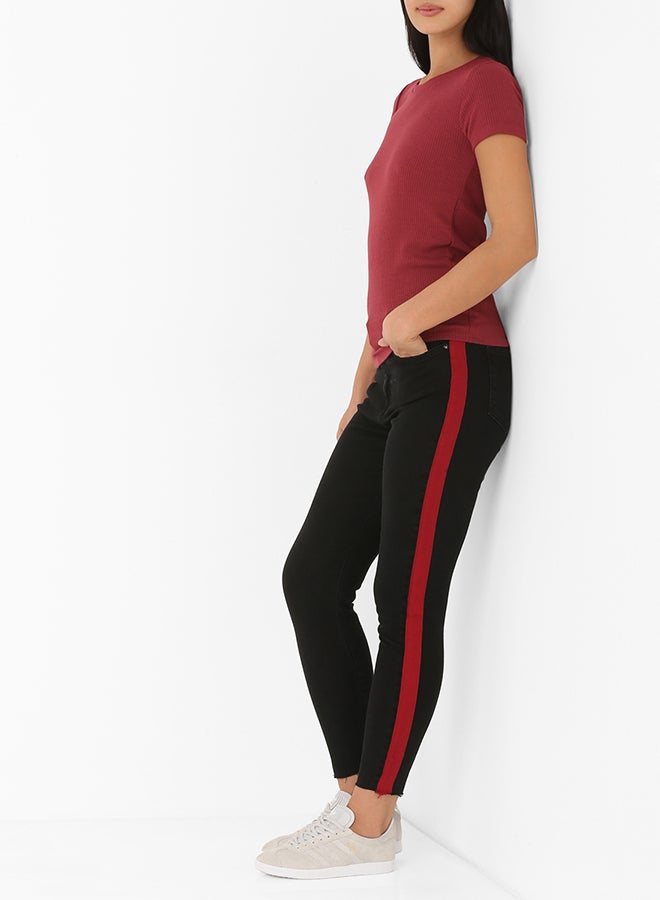 FOREVER 21 Side Striped Skinny Jeans Black/Red  - Image 3