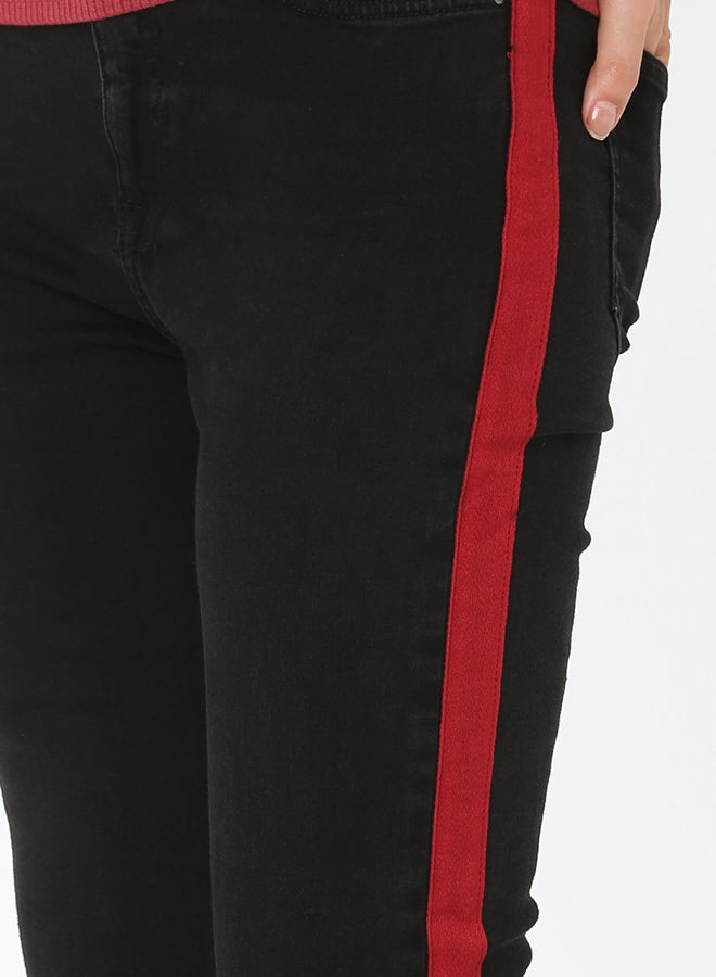 FOREVER 21 Side Striped Skinny Jeans Black/Red  - Image 4