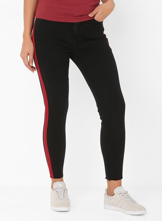 FOREVER 21 Side Striped Skinny Jeans Black/Red  - Image 1