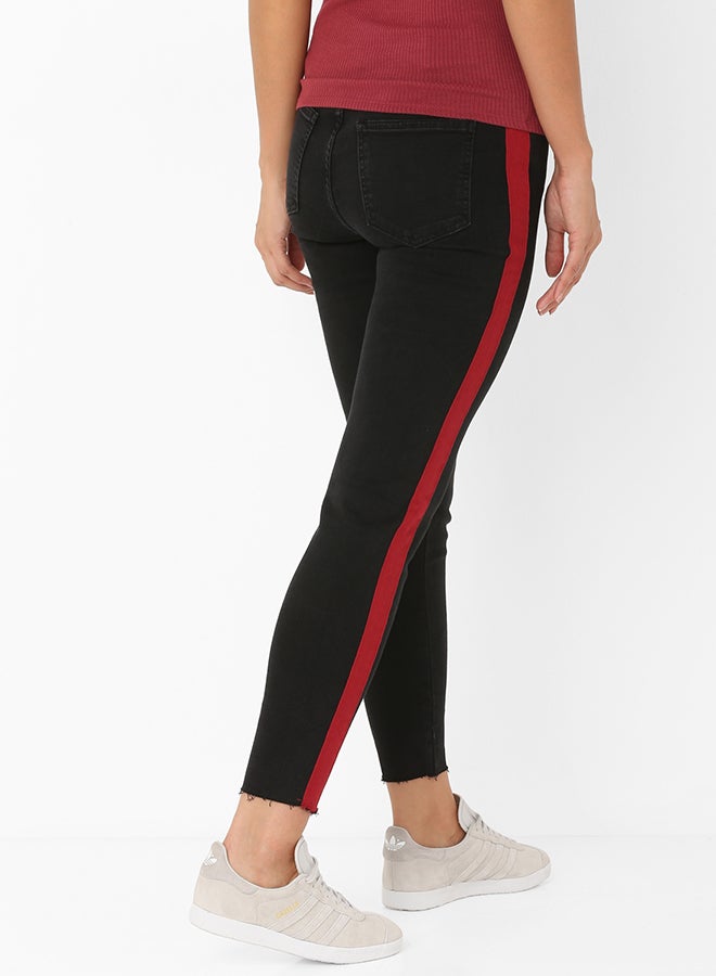 FOREVER 21 Side Striped Skinny Jeans Black/Red  - Image 2