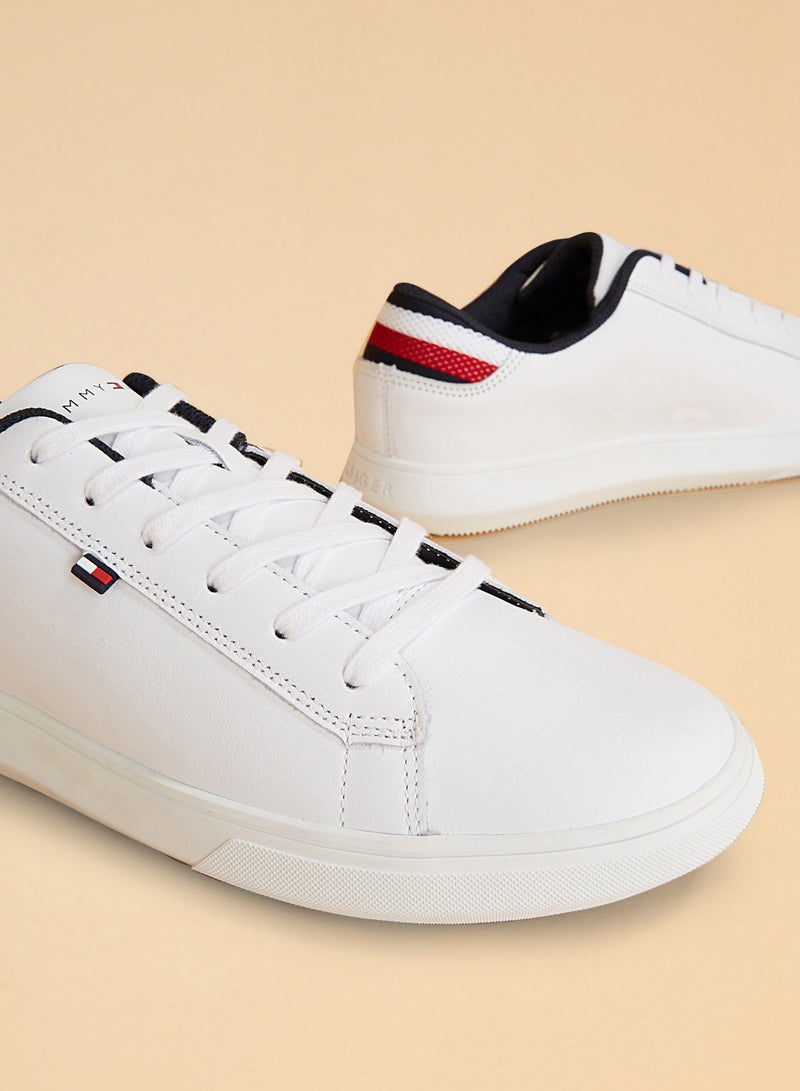 TOMMY HILFIGER - Essential Leather Detail Cupsole Low Top Sneakers 100White - Image 1