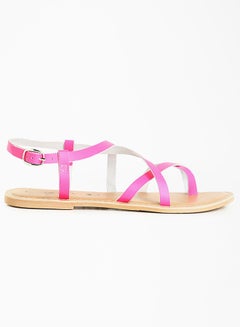 Solid Design Strappy Sandals Bright Pink