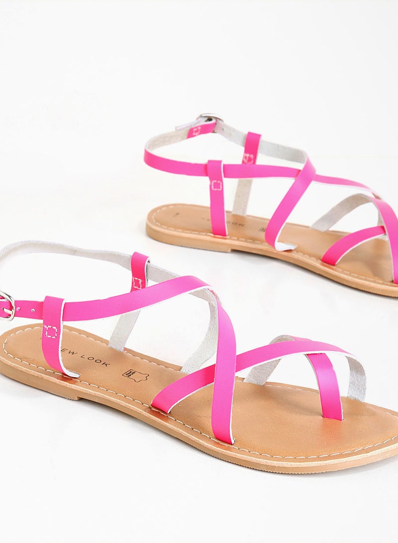 NEW LOOK - Solid Design Strappy Sandals Bright Pink - Image 1