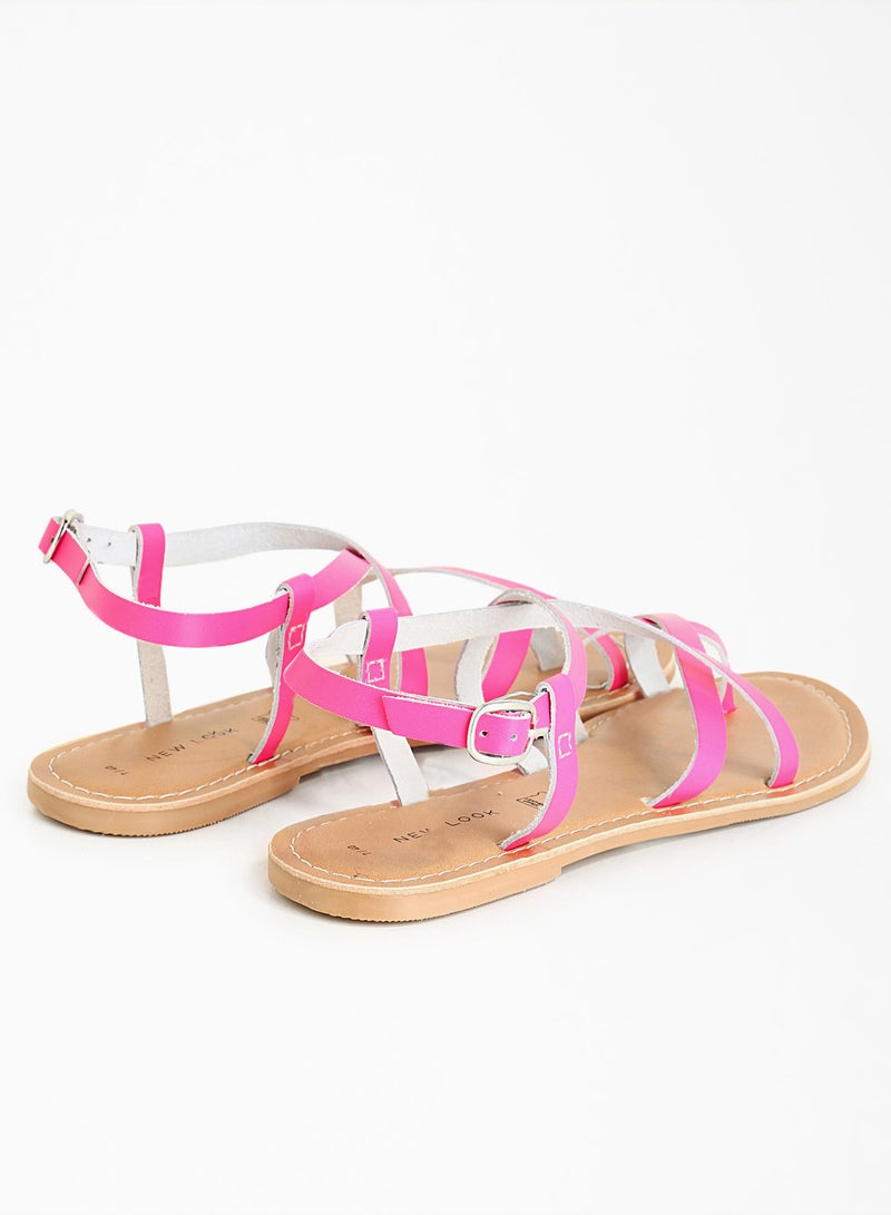 NEW LOOK - Solid Design Strappy Sandals Bright Pink - Image 1