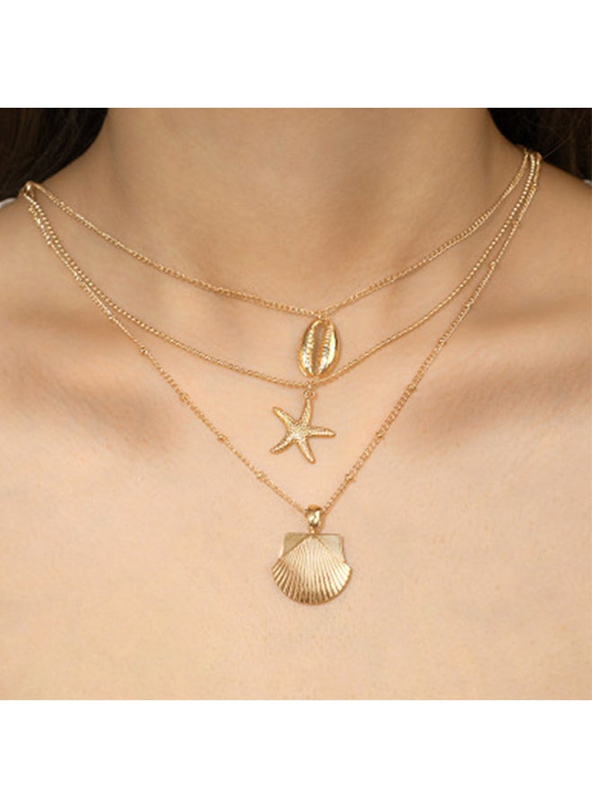 Multi-Layer Solid Color Starfish Shell Design All Match Necklace