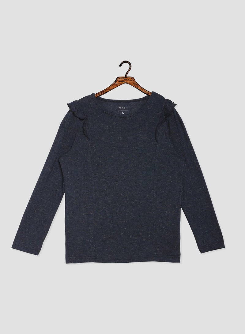 NAME IT Kids Frill Glittery Long Sleeve T-Shirt Dark Sapphire  - Image 1