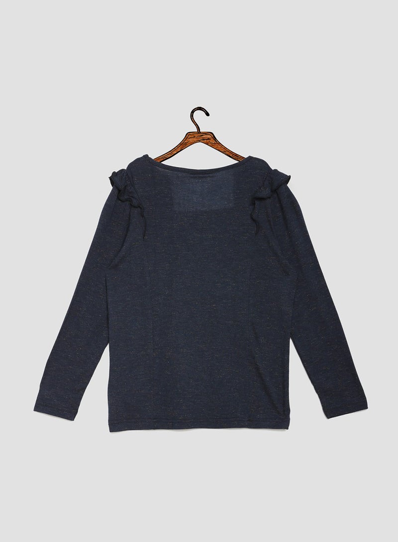 NAME IT Kids Frill Glittery Long Sleeve T-Shirt Dark Sapphire  - Image 2
