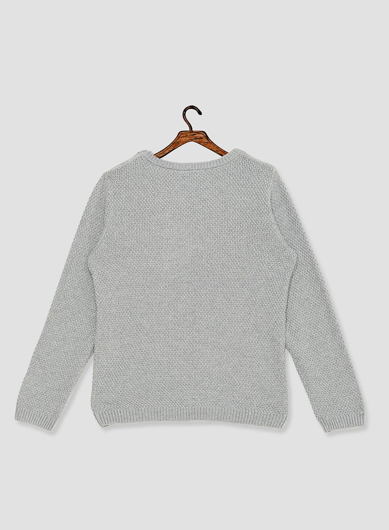 NAME IT - Okay Embroidered Sweater Grey Melange - Image 1