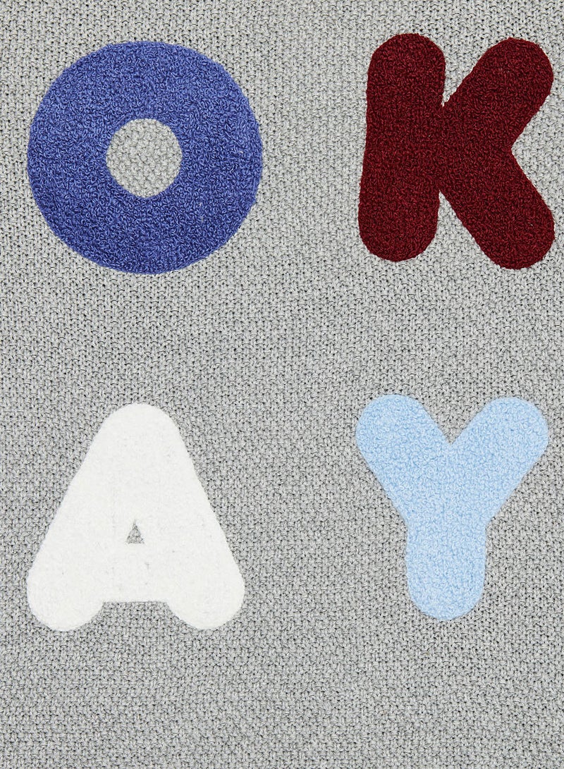 NAME IT - Okay Embroidered Sweater Grey Melange - Image 1