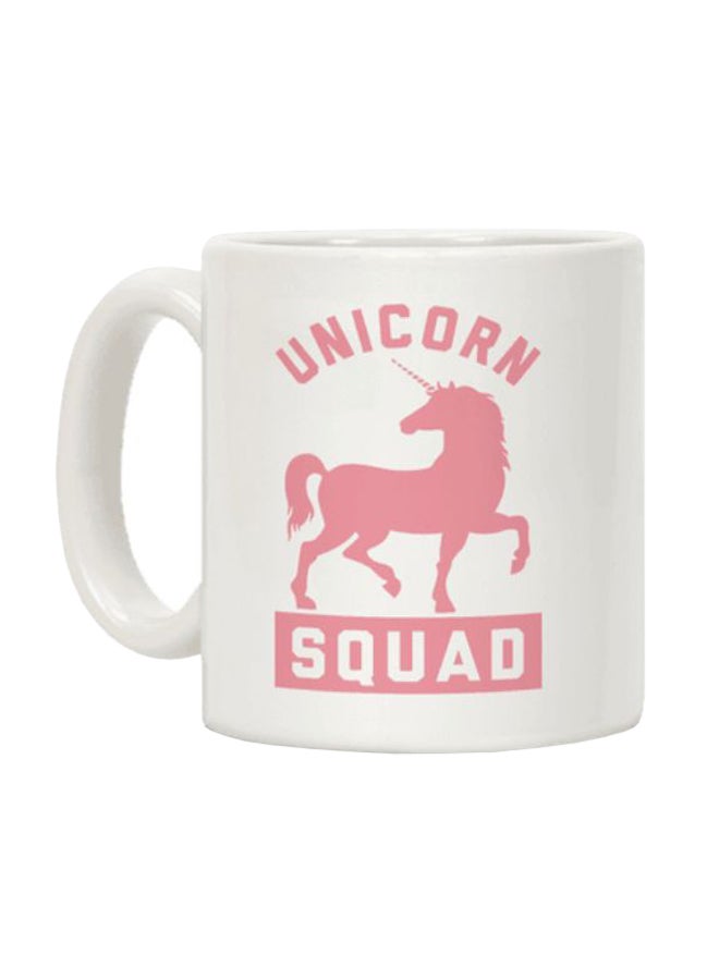 مج قهوة سيراميك مطبوع عليه عبارة "Unicorn Squad" أبيض
