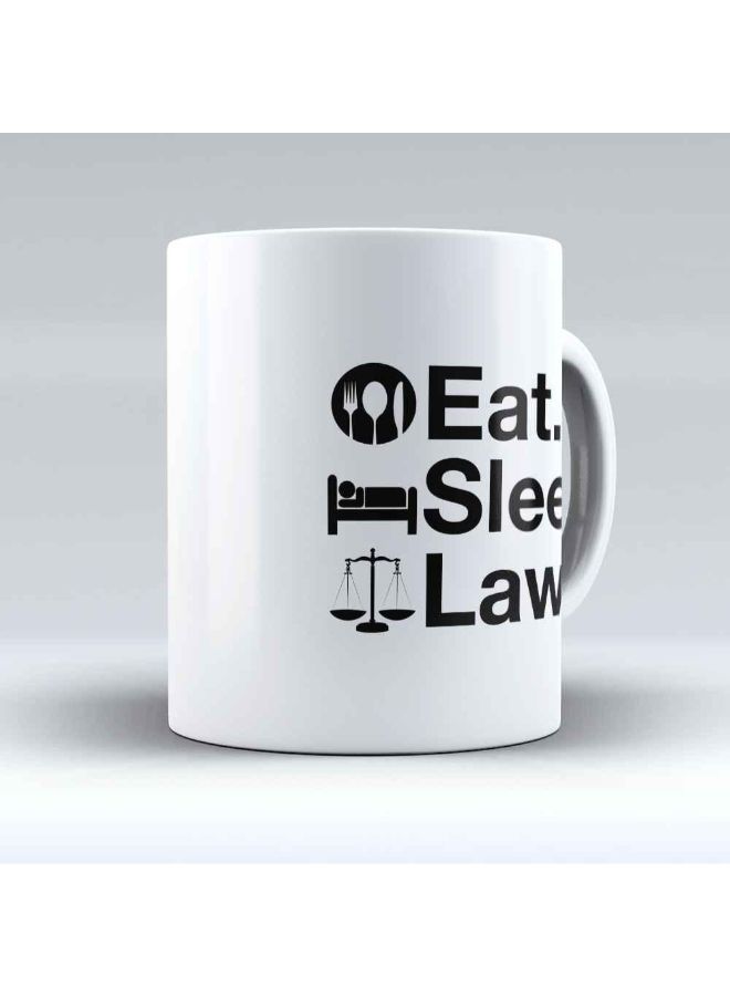 مج قهوة من السيراميك بطبعة عبارة "Eat Sleep Law" أبيض - Image 2