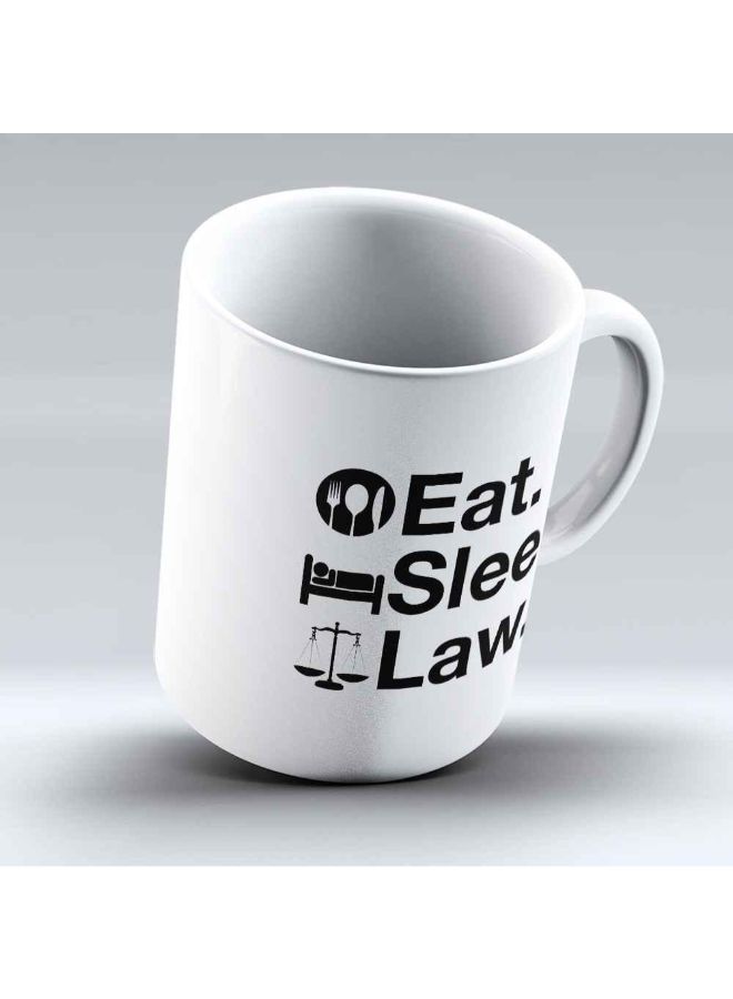 مج قهوة من السيراميك بطبعة عبارة "Eat Sleep Law" أبيض - Image 5