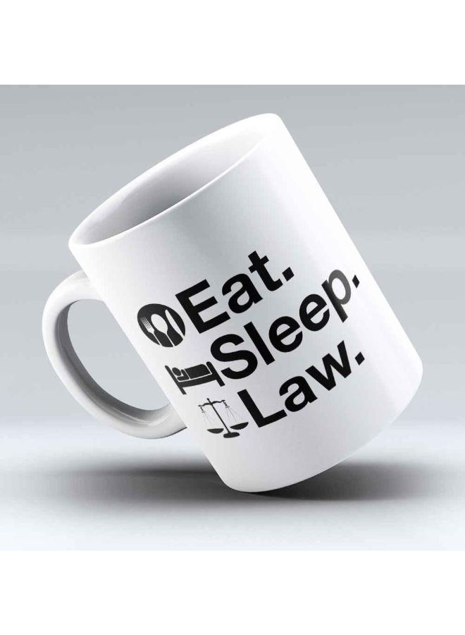 مج قهوة من السيراميك بطبعة عبارة "Eat Sleep Law" أبيض - Image 3