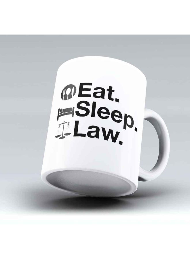 مج قهوة من السيراميك بطبعة عبارة "Eat Sleep Law" أبيض - Image 4