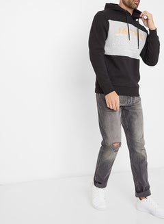 JACK & JONES Jonah Box Logo Hoodie Black/Grey/Yellow  - Image 3