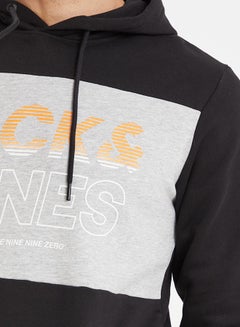 JACK & JONES Jonah Box Logo Hoodie Black/Grey/Yellow  - Image 4