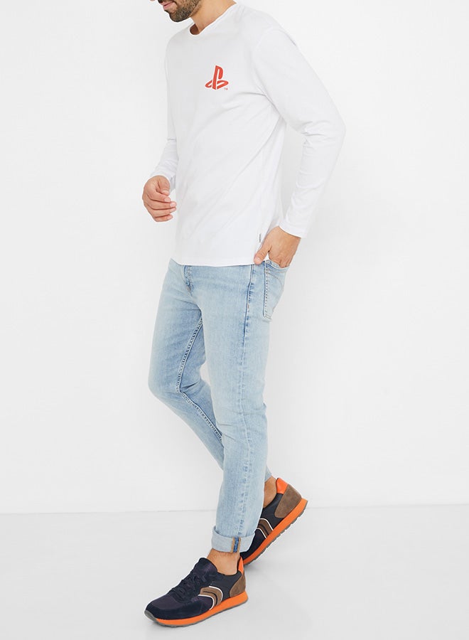 JACK & JONES Back Printed Long Sleeve T-Shirt White - Image 3