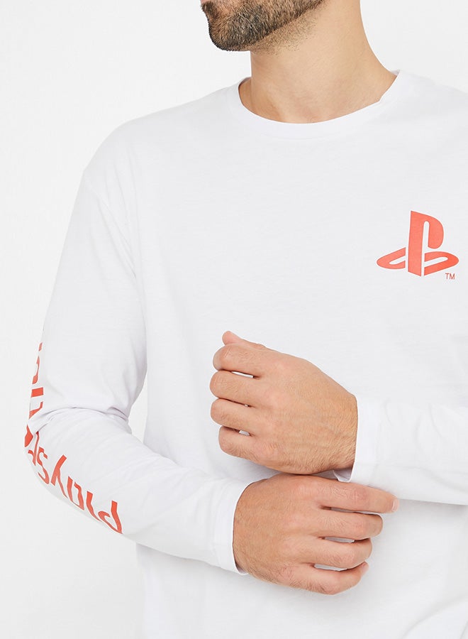 JACK & JONES Back Printed Long Sleeve T-Shirt White - Image 4